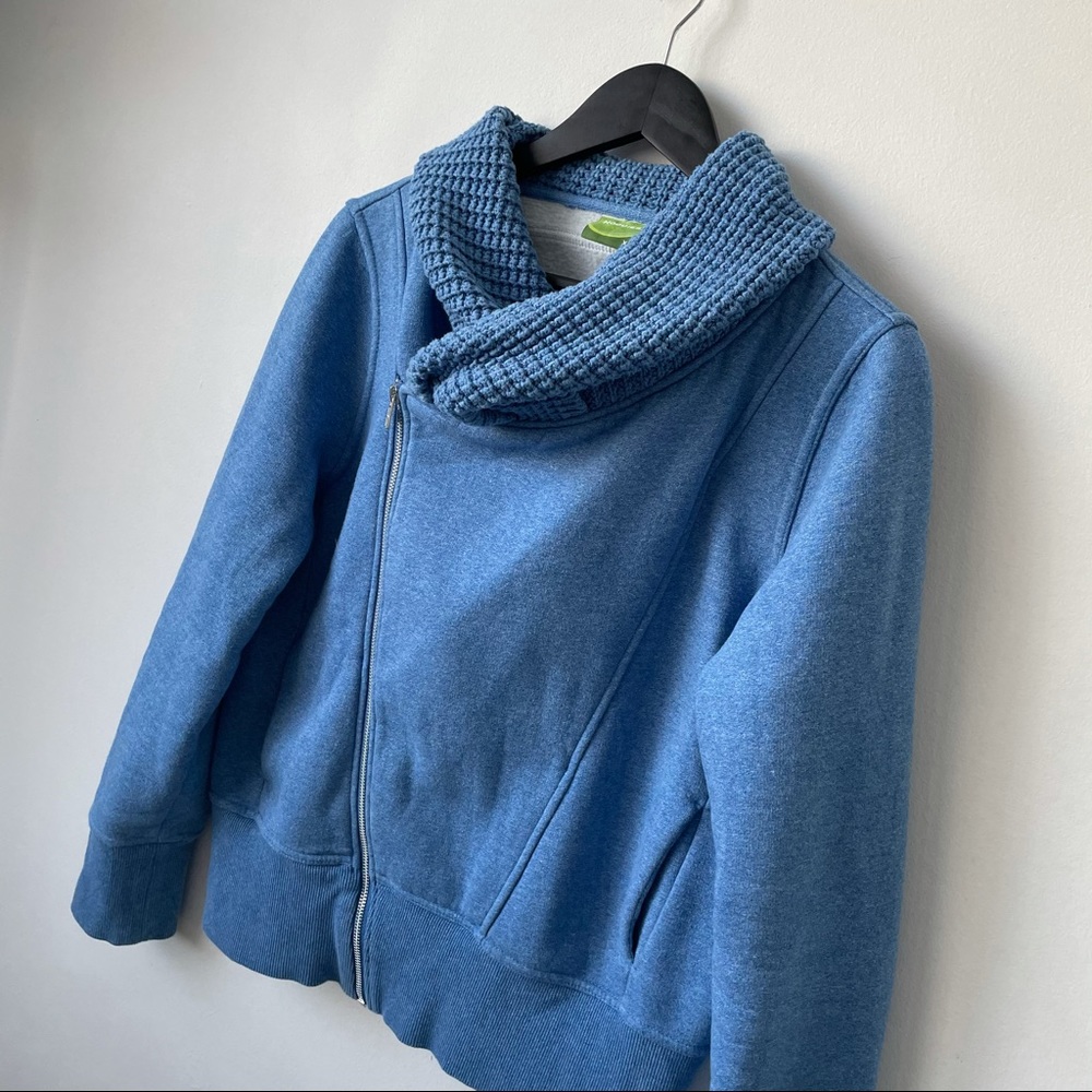 Blue Asymmetrical Zip Sweatshirt with Knit Collar